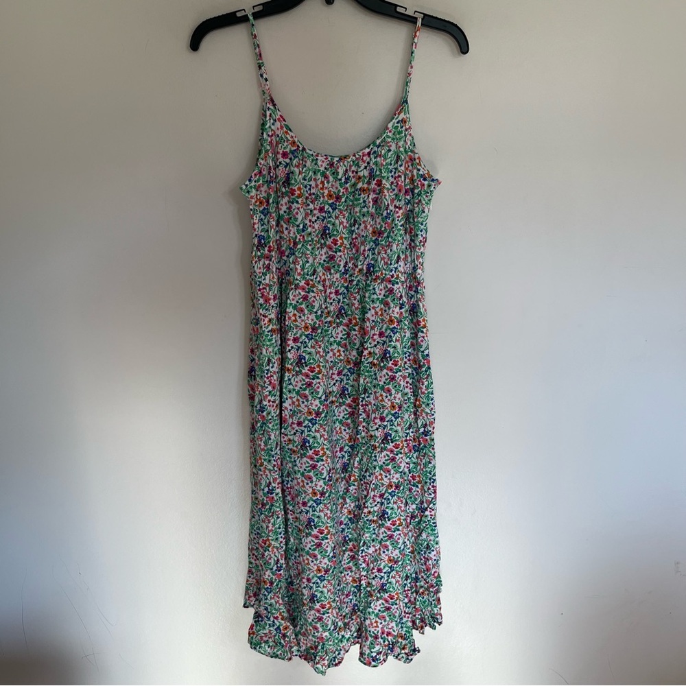 J.CREW Factory Midi Dress Women’s 8 Floral Sleeveless Ruffle Curved‎ Hem Viscose